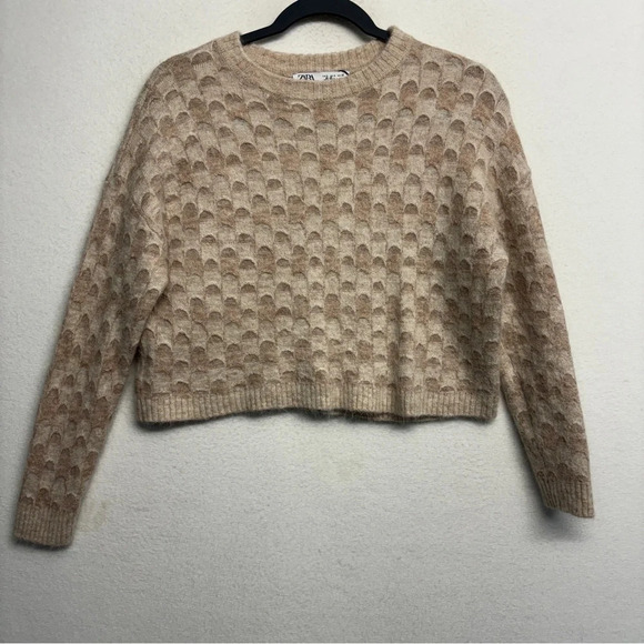 ZARA WOOL AND ALPACA BLEND KNIT SWEATER WITH LAYERED PRINT S Cream - Picture 5 of 10